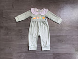 Preorder Samples LR3105 Thanksgiving Day Embroidery Turkey Pumpkin Pie Baby Romper