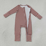 LR3113 Brown Plaid Baby Footie Sleepers Romper