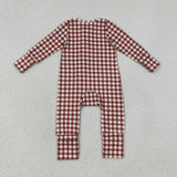 LR3113 Brown Plaid Baby Footie Sleepers Romper