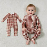 LR3113 Brown Plaid Baby Footie Sleepers Romper