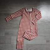 Preorder Samples LR3113 Brown Plaid Baby Sleepers Romper