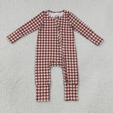 LR3113 Brown Plaid Baby Footie Sleepers Romper