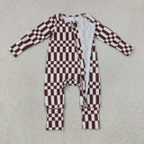 LR3114 Brown Plaid White Baby Footie Sleepers Romper