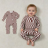 LR3114 Brown Plaid White Baby Footie Sleepers Romper
