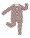 Preorder Samples LR3114 Brown Plaid White Baby Sleepers Romper