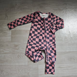 Preorder Samples LR3115 Brown Black Plaid White Baby Sleepers Romper