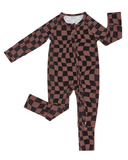 Preorder Samples LR3115 Brown Black Plaid White Baby Sleepers Romper