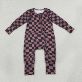 LR3115 Brown Black Plaid Baby Footie Sleepers Romper