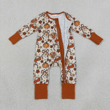 LR3119 Thanksgiving Day Turkey Pumpkin Bows Baby Footie Sleepers Romper