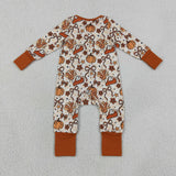LR3119 Thanksgiving Day Turkey Pumpkin Bows Baby Footie Sleepers Romper