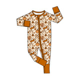 Preorder Samples LR3119 Thanksgiving Day Turkey Pumpkin Bows Baby Sleepers Romper