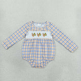 LR3132 Embroidery Thanksgiving Day Turkey Plaid Baby Bubble Romper