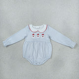 LR3136 Embroidery Christmas Santa Stripe Baby Girls Romper