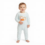 LR3137 Embroidery Fall Pumpkin Stripe Green Baby Girls Romper