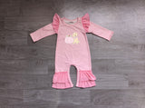 Preorder Samples Embroidery Fall Pumpkin Dog Pink Stripe Kids Girls Clothes