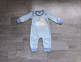 Preorder Samples Embroidery Fall Pumpkin Dog Blue Stripe Kids Boys Clothes
