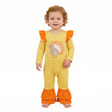 LR3144 Embroidery Thanksgiving Day Turkey Stripe Ruffles Baby Girls Romper