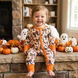 LR3161 Halloween Bows Flower Bat Baby Footie Sleepers Romper