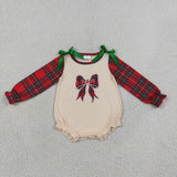 LR3163 Embroidery Christmas Bows Baby Girls Romper