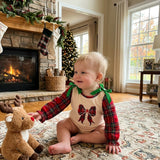 LR3163 Embroidery Christmas Bows Baby Girls Romper