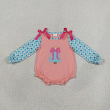 LR3164 Christmas Embroidery Trees Pink Bows Baby Bubble Romper