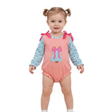 LR3164 Christmas Embroidery Trees Pink Bows Baby Bubble Romper