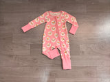 Preorder Samples LR3165 Christmas Snowman Pink Baby Footie Sleepers Romper