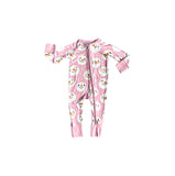 Preorder Samples LR3165 Christmas Snowman Pink Baby Footie Sleepers Romper