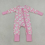 LR3165 Christmas Snowman Pink Baby Footie Sleepers Romper