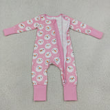 LR3165 Christmas Snowman Pink Baby Footie Sleepers Romper