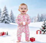 LR3165 Christmas Snowman Pink Baby Footie Sleepers Romper