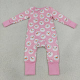 LR3165 Christmas Snowman Pink Baby Footie Sleepers Romper
