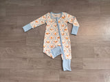 Preorder Samples LR3166 Christmas Snowman Blue Color Baby Footie Sleepers Romper