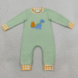 LR3168 Embroidery Fall Pumpkin Dinosaur Baby Boys Romper