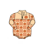 Preorder MOQ 5 pcs Each Style Fall Pumpkin Zipper Baby Boys Romper