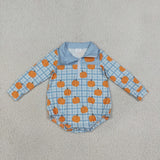 LR3201 Fall Pumpkin Plaid Zipper Baby Boys Romper