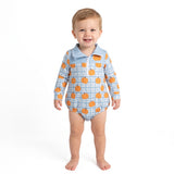 LR3201 Fall Pumpkin Plaid Zipper Baby Boys Romper