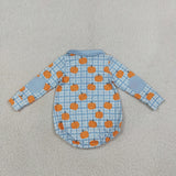 LR3201 Fall Pumpkin Plaid Zipper Baby Boys Romper