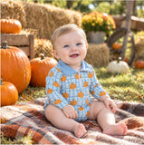 LR3201 Fall Pumpkin Plaid Zipper Baby Boys Romper