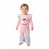 LR3215 Embroidery Christmas Santa HOHOHO Flower Baby Girls Romper