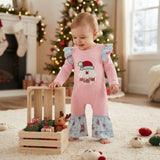 LR3215 Embroidery Christmas Santa HOHOHO Flower Baby Girls Romper