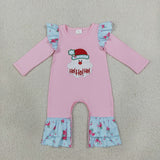 LR3215 Embroidery Christmas Santa HOHOHO Flower Baby Girls Romper