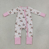 LR3218 Mallard Ducks Stripe Pink Baby Footie Sleepers Romper