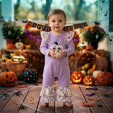 LR3221 Embroidery Halloween Pumpkin Flower Baby Girls Romper