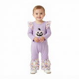 LR3221 Embroidery Halloween Pumpkin Flower Baby Girls Romper