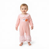 LR3223 Embroidery Halloween Boo Ghost Pumpkin Pink Baby Girls Romper