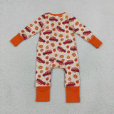 LR3234 Pumpkin Trucks Baby Footie Sleepers Romper
