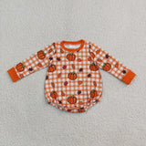 LR3236 Pumpkin Leaves Plaid Baby Boys Romper