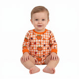 LR3236 Pumpkin Leaves Plaid Baby Boys Romper