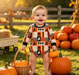 LR3239 Halloween Pumpkin BOO Plaid Baby Boys Romper